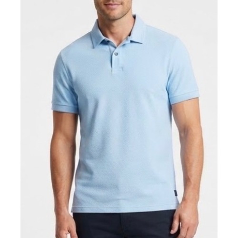 Scotch & Soda Amsterdam Mens Light Blue Pique Cotton Blend Polo Shirt Large